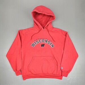 Vintage Champion Wisconsin Badgers Hoodie Mens XL Red Sweatshirt Embroidered